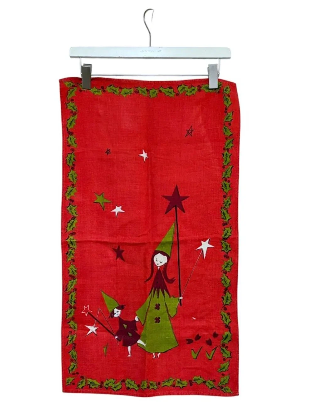 VTG Scandinavian Christmas Wall Decor Placemats Tea Towels 2 Elves Stars MCM